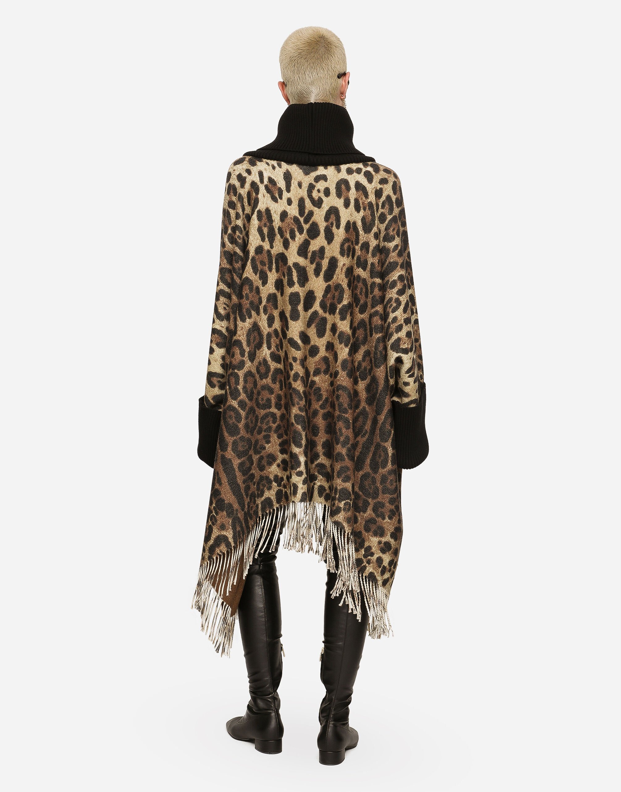 Dolce & Gabbana Leopard-print Fringed Poncho In Black