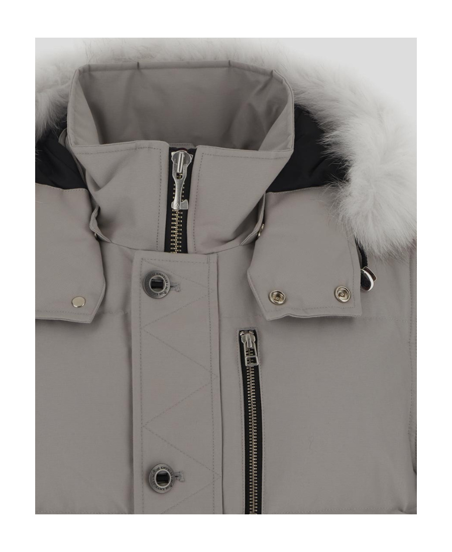 Moose Knuckles Fur Trim Hooded Down Coat In Gray