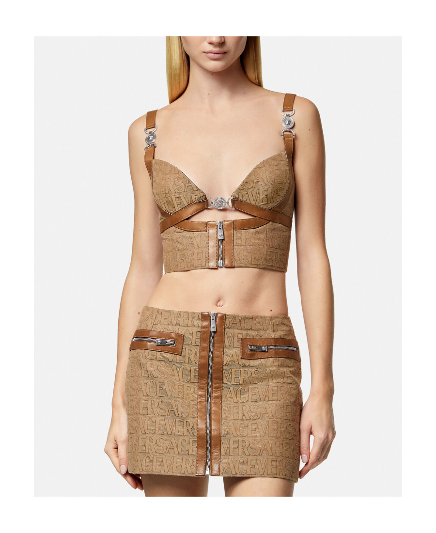 Shop Versace All-over Logo Print Crop Top In Brown