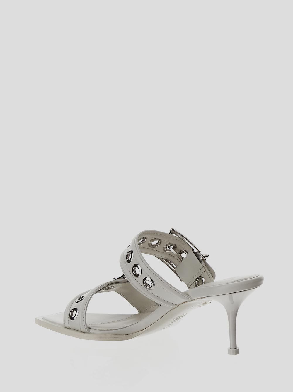Alexander Mcqueen Punk Double-buckle Leather Mules In Gray