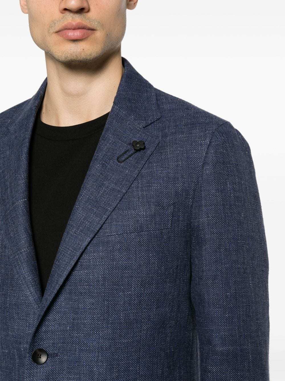 Lardini Single-breasted Linen And Wool Blazer In Blue
