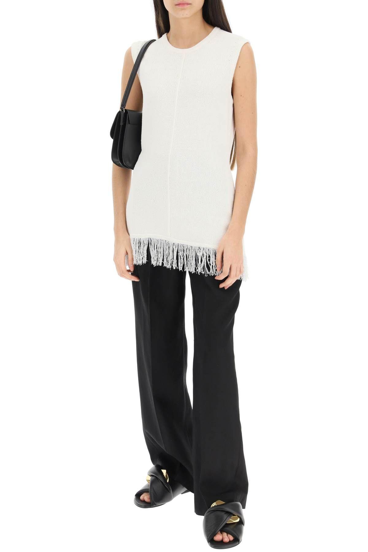 Shop Loulou Studio Fringed Knit Tank Top In White