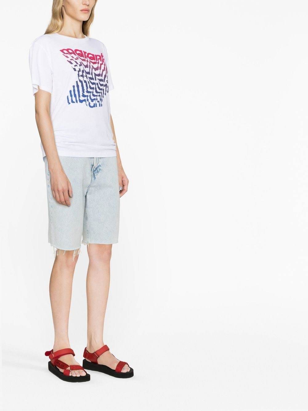 Isabel Marant Étoile White Crewneck T-shirt With Logo Print On The Chest In Cotton Woman In White