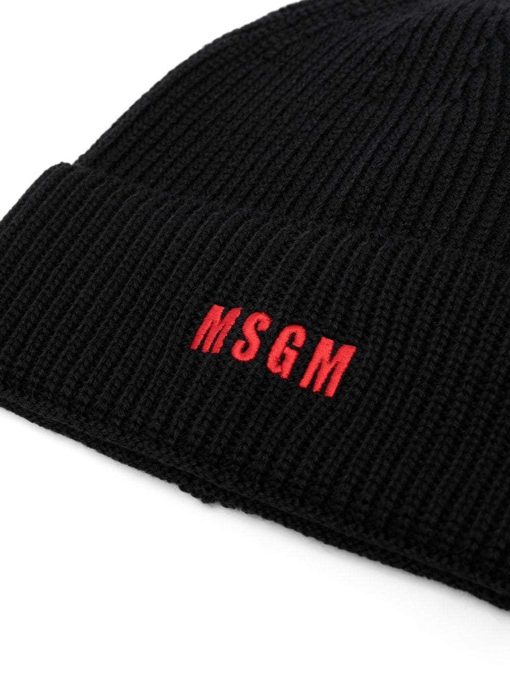 Msgm Logo-embroidered Ribbed-knit Beanie In Black