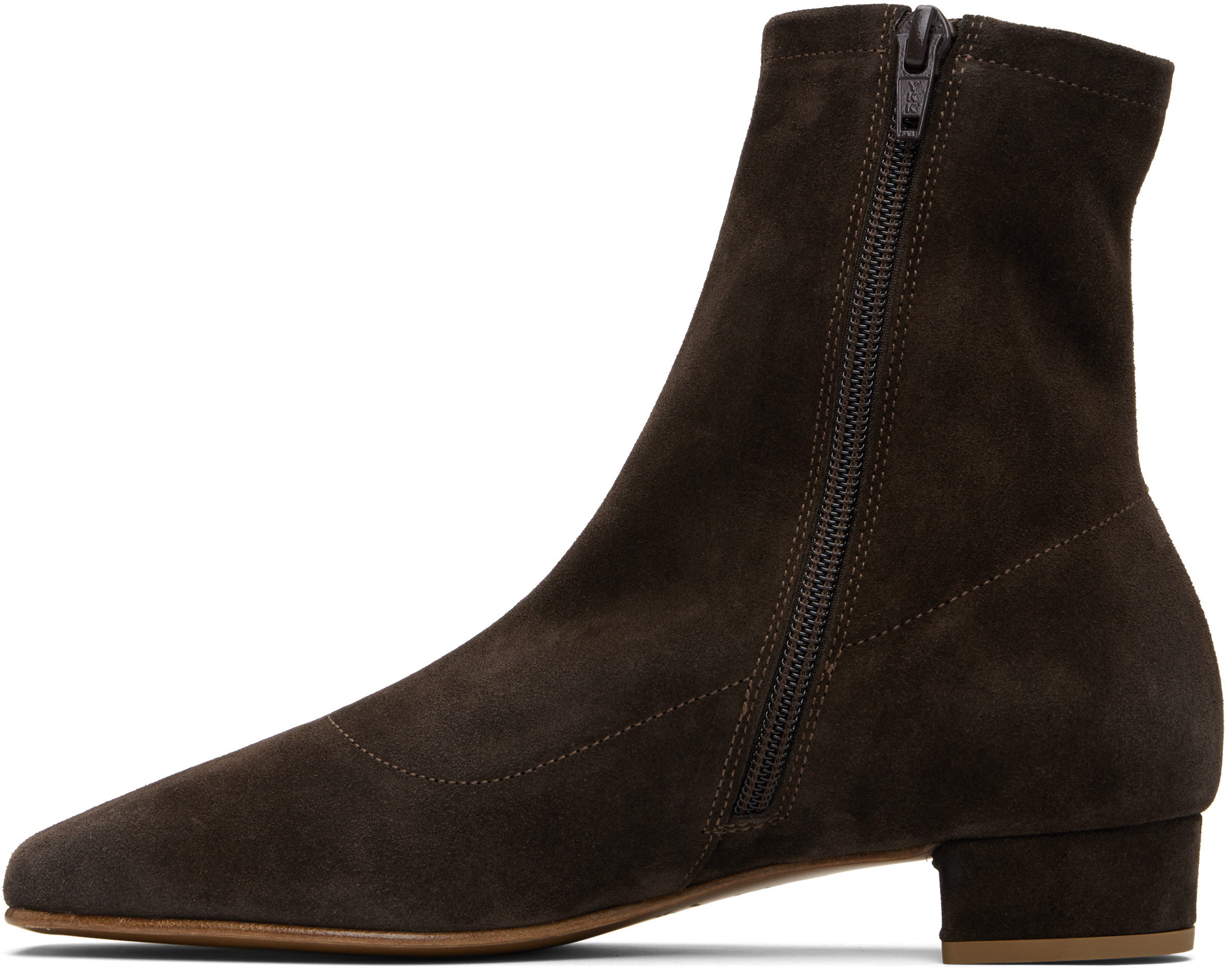 By Far Suede Block Heel Ankle Boot In Brown
