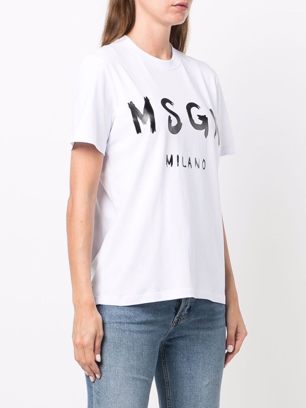 Msgm Round Neck Short Sleeves Straight Hem In White
