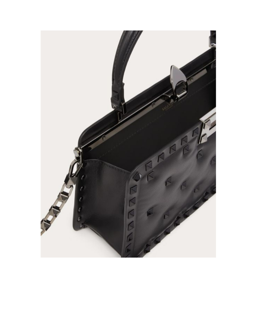 Valentino Rockstud Padded Nappa Handbag In Black