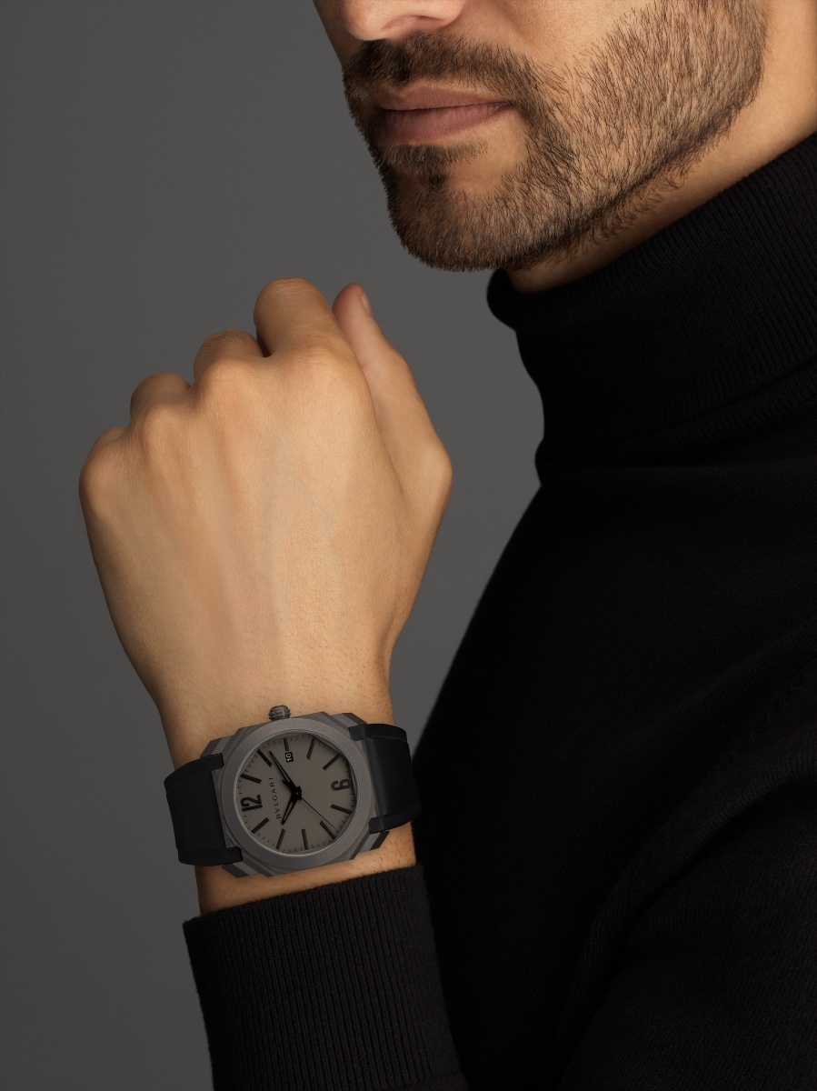 Shop Bvlgari Black Octo Solotempo Series Watch In Gray