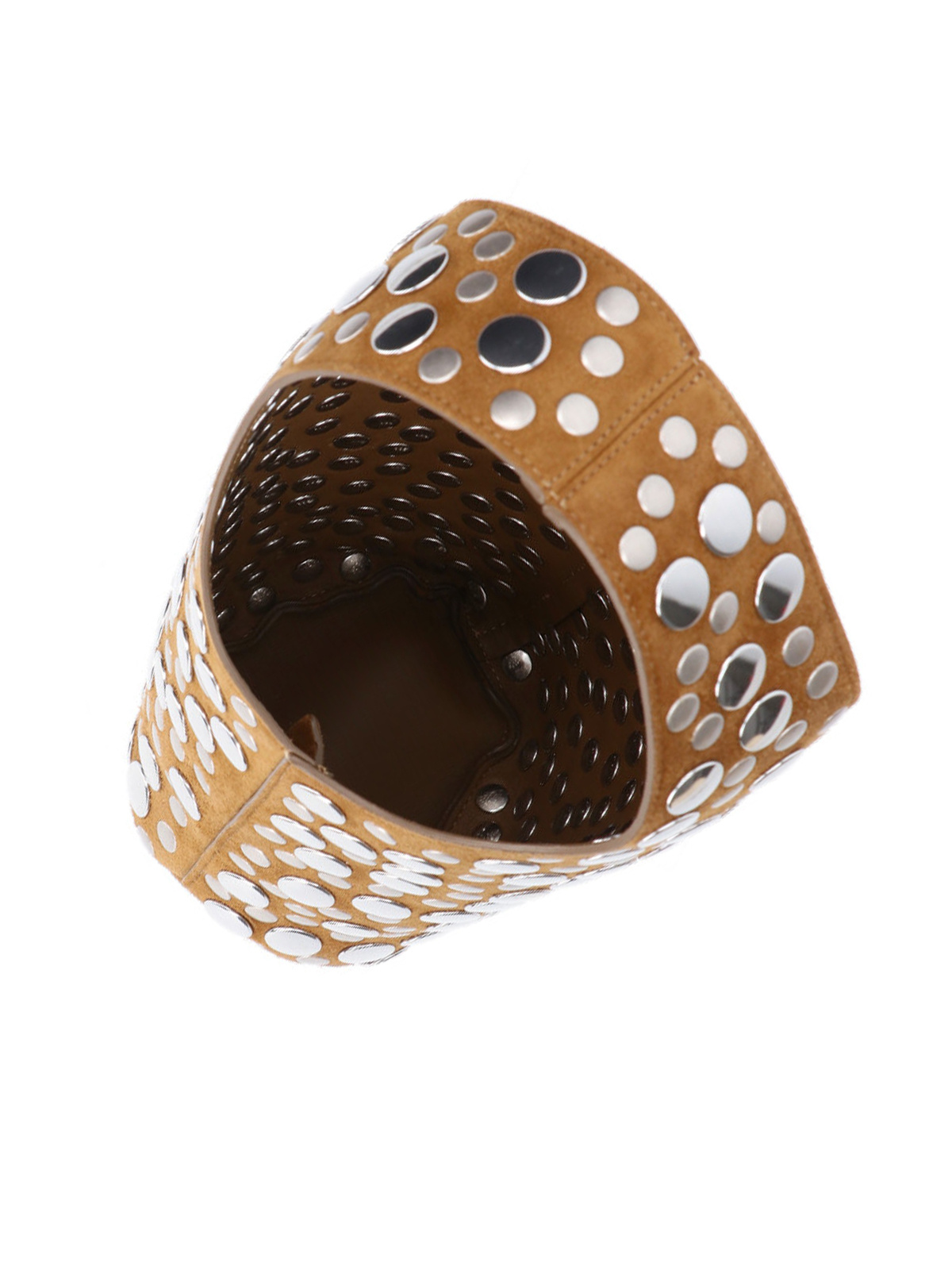 Khaite Livia Studded Suede Bucket Bag In Brown