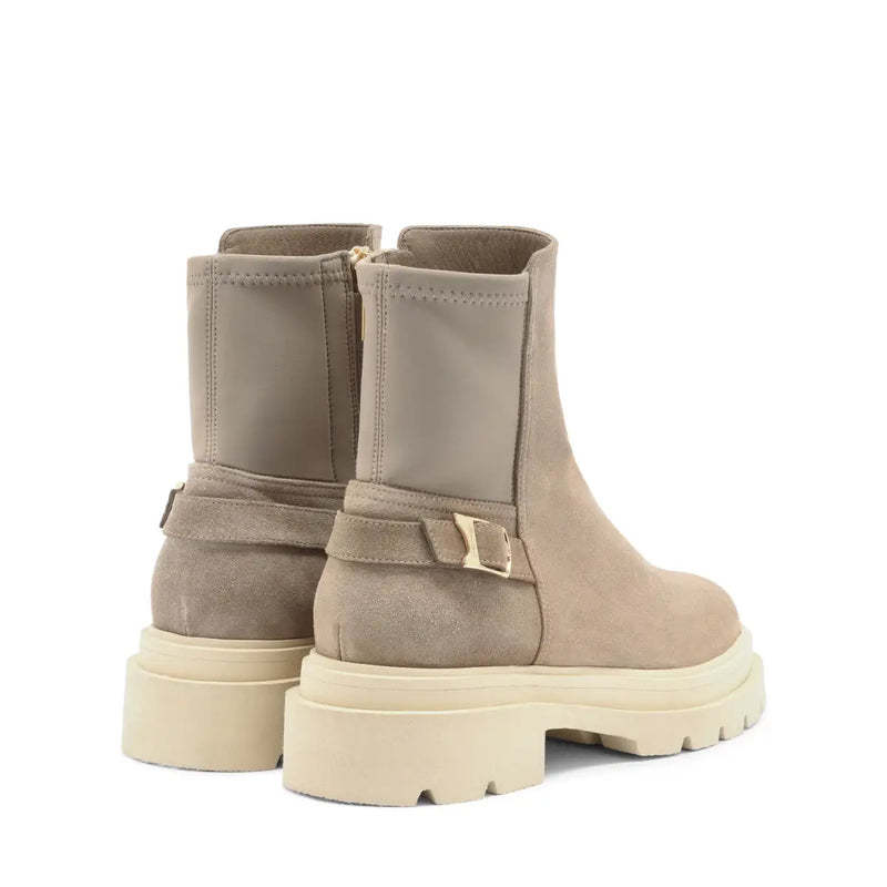 Santoni Beige Suede Ankle Boot In Gold