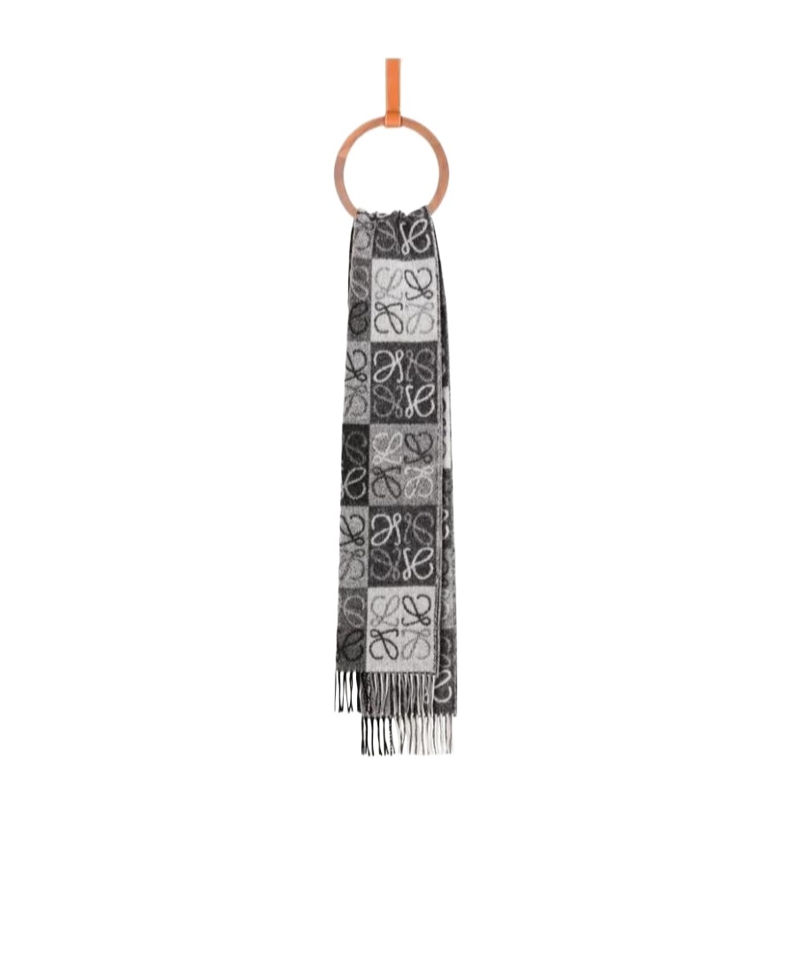 Loewe Anagram-jacquard Wool-blend Scarf In Gray