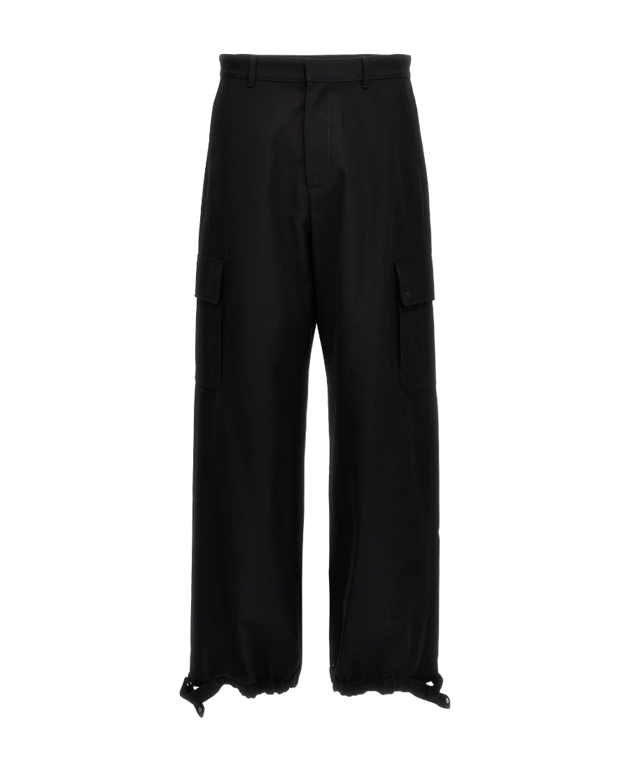 Off-white Wide-leg Wool-blend Trousers In Black