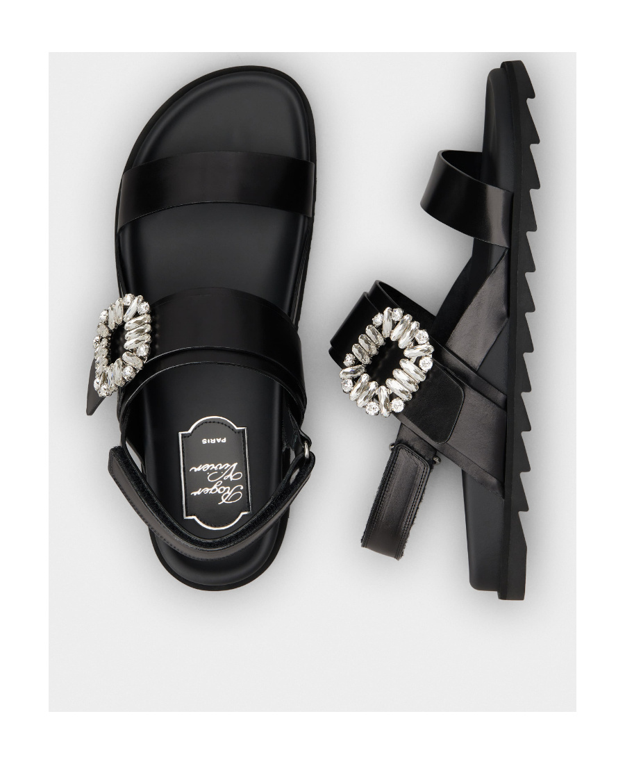 Roger Vivier Slidy Viv Crystal-embellished Leather Slingback Sandals In Black