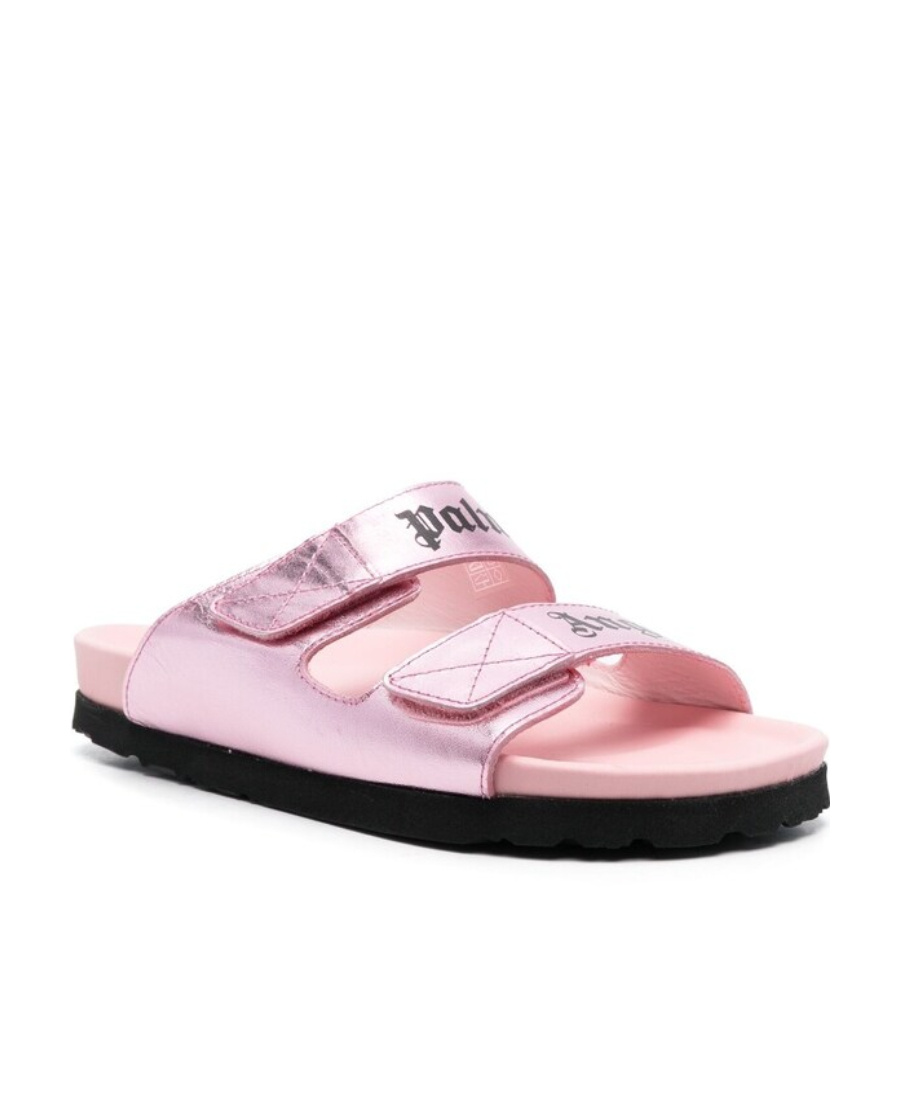 Palm Angels Leather Logo Sandals In Pink