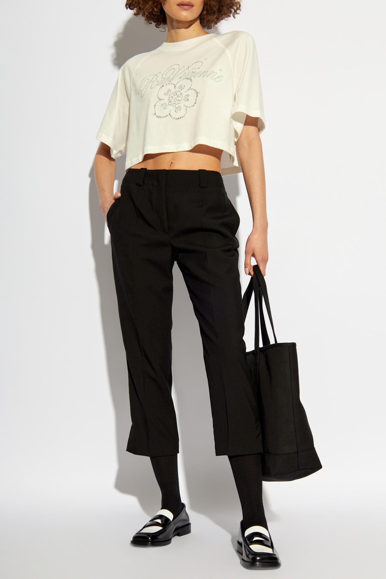 Kenzo Virgin Wool Cropped Pants In Black
