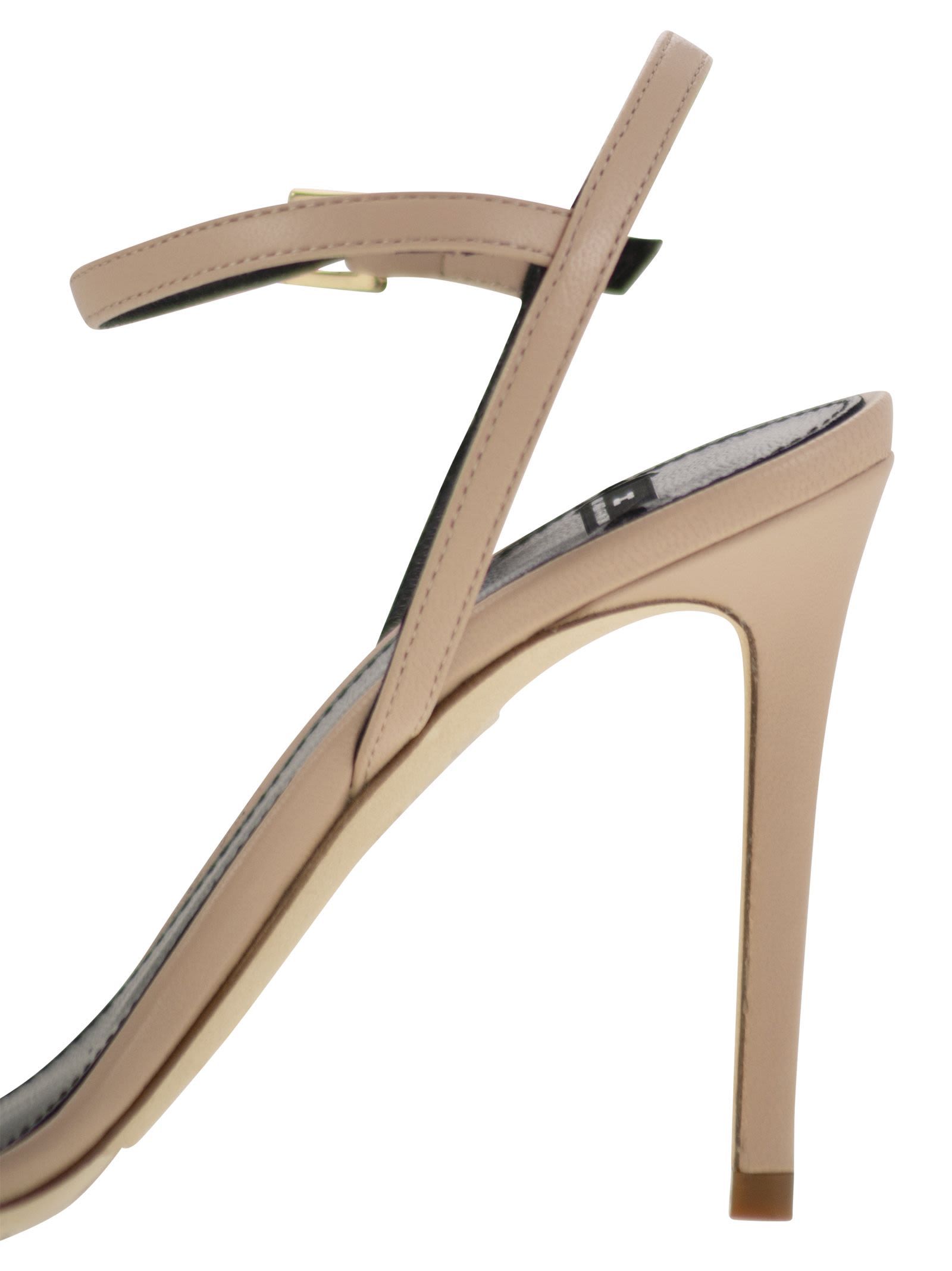 Elisabetta Franchi Nappa Leather Sandal With Enamelled Horsebit In Nude