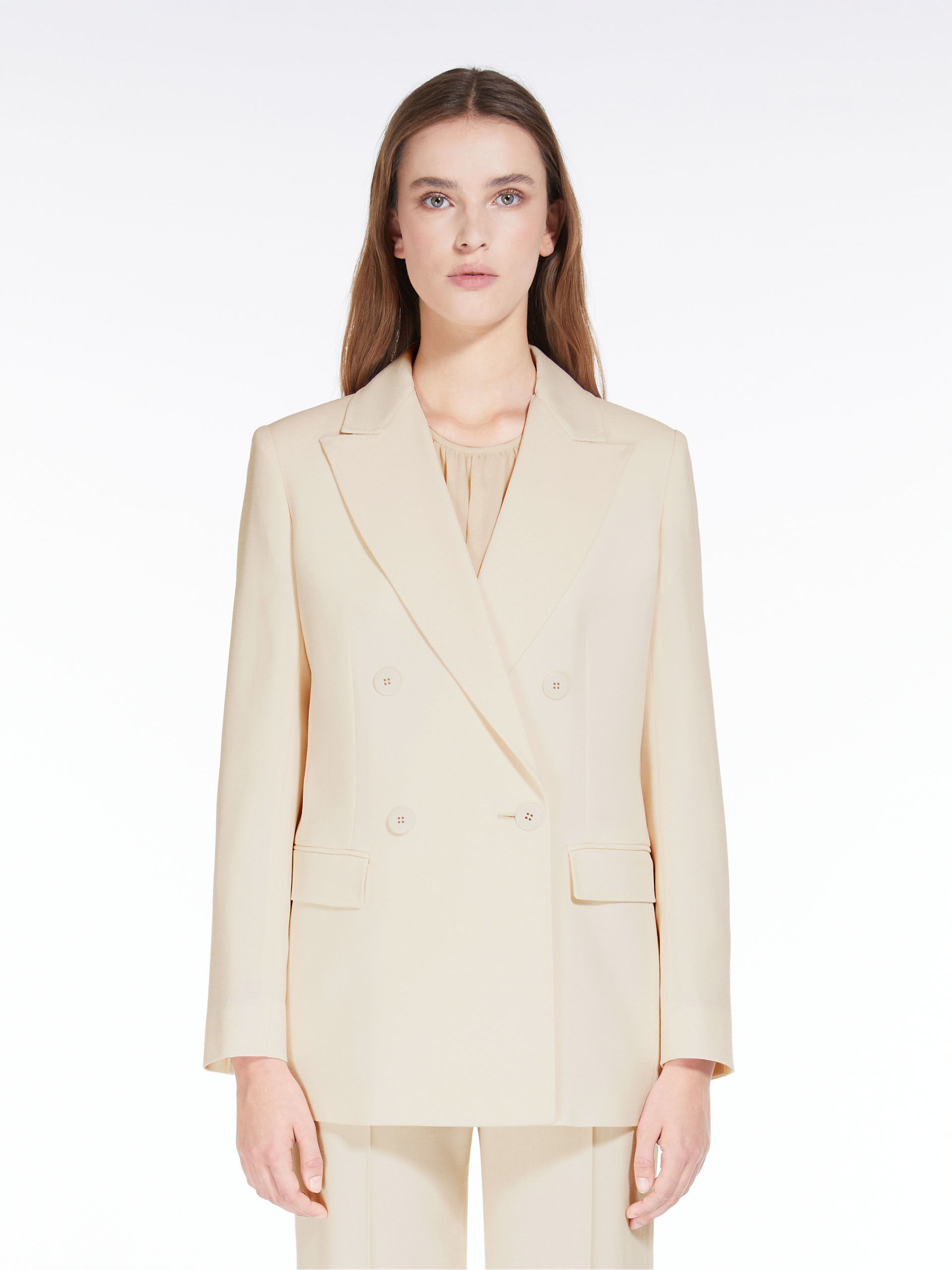 Max Mara Wool Double-breasted Suit Jacket In White