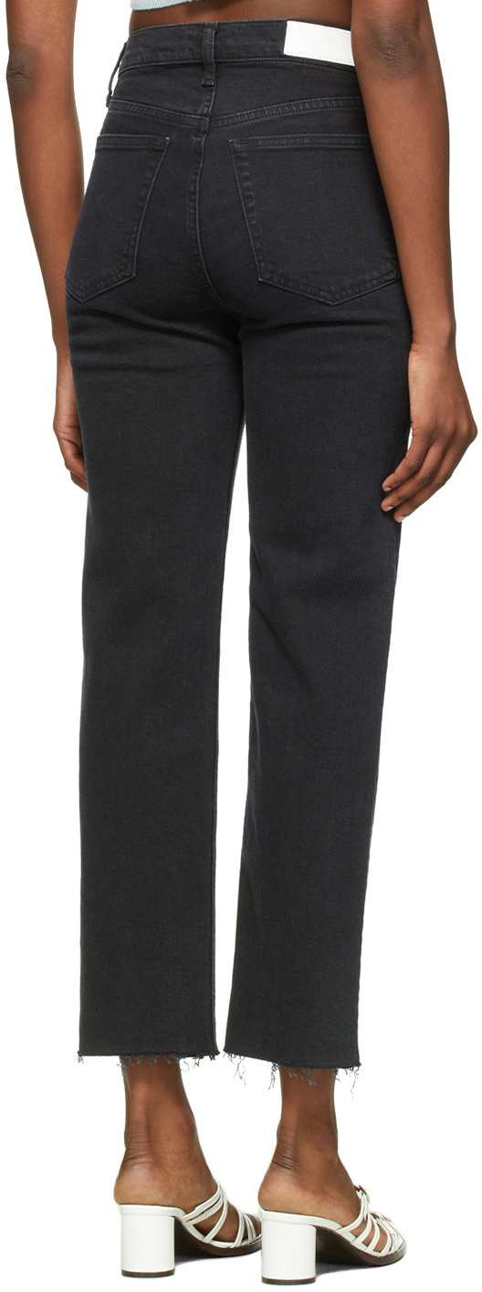 Re/done 70s High Rise Stove Pipe Straight-leg Jeans In Black