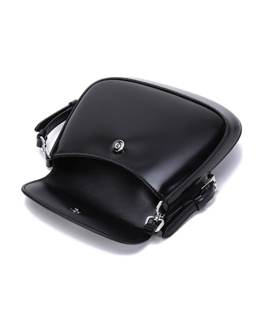 Prada Cleo Glossy Leather Mini Logo Shoulder Bag In Black