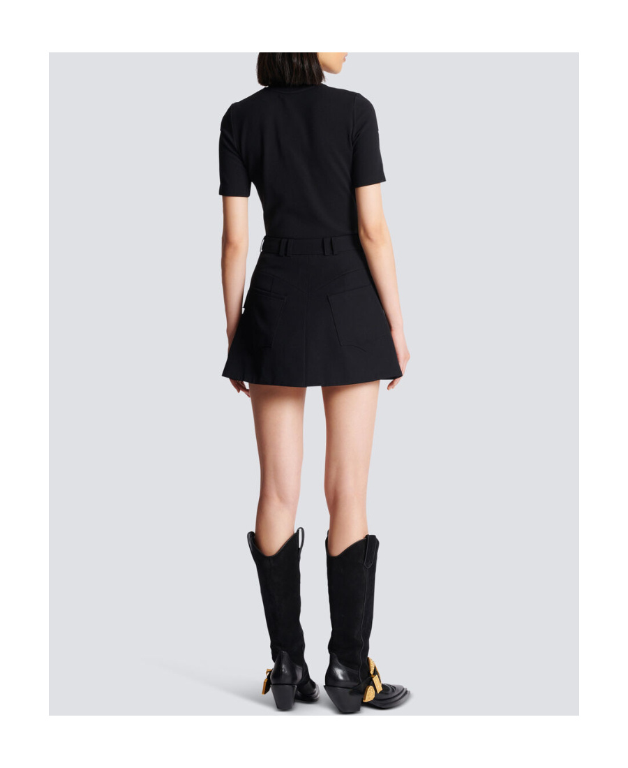 Balmain Trapeze Mini Skirt With Embossed Buttons In Black