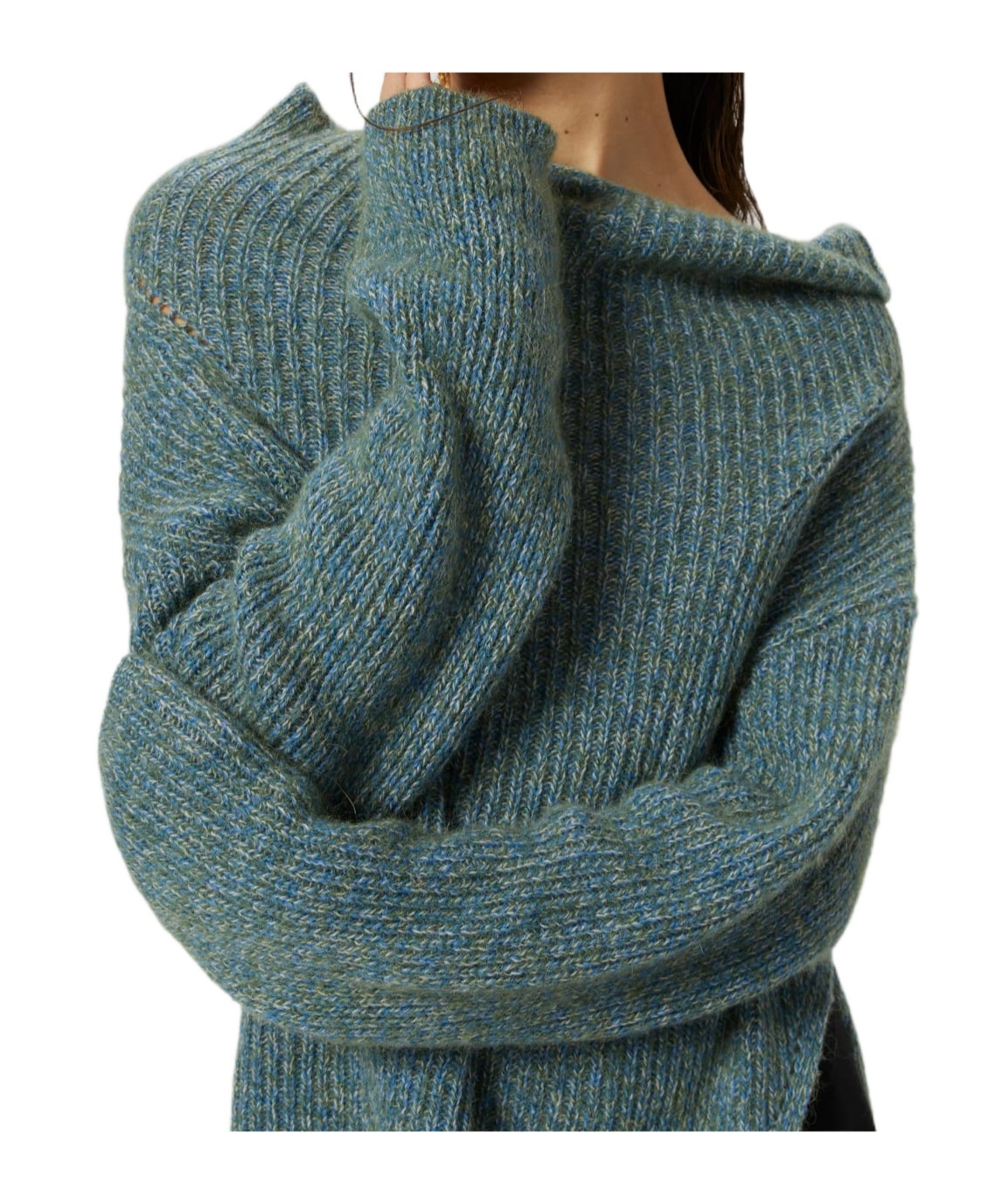 Pinko Multicolor Asymmetrical Ribbed Sweater In Green