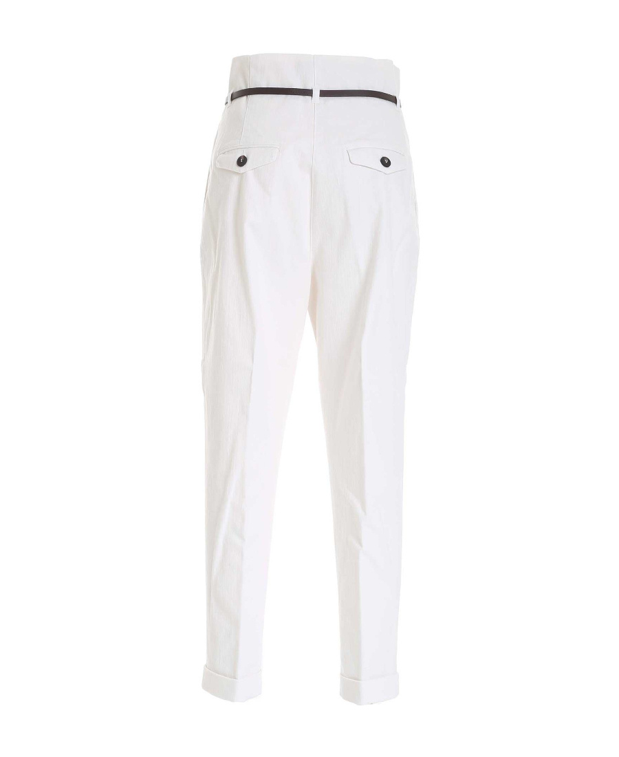 Peserico High-waisted Belted Tailored Trousers In White