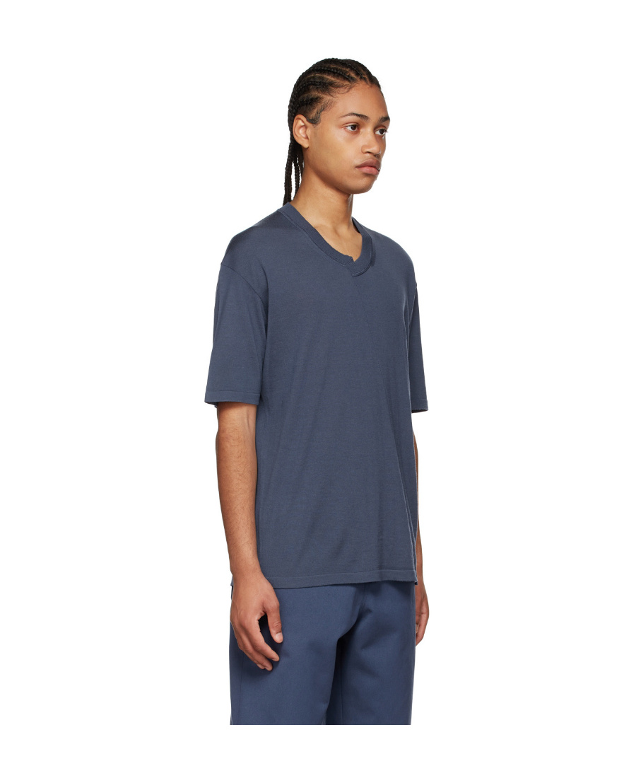 Zegna Wool Asymmetrical Round-collar T-shirt In Blue