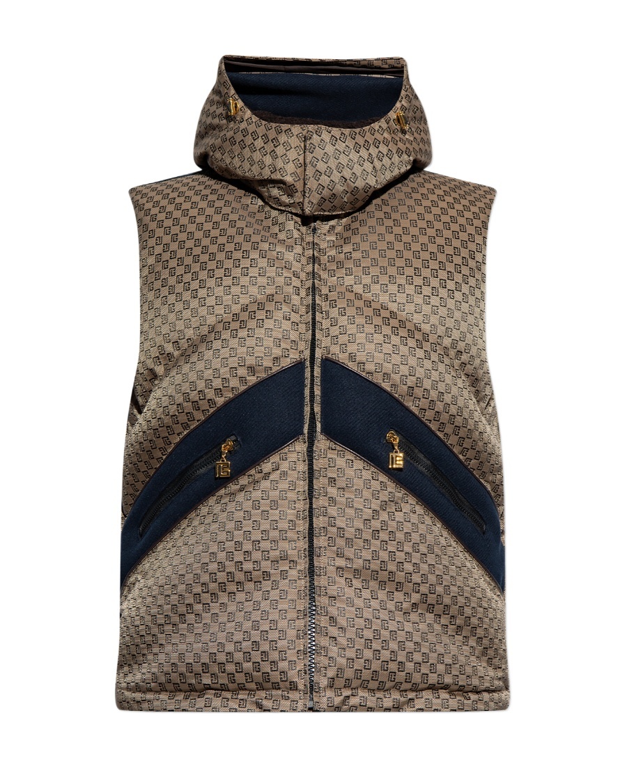 Balmain Pb Monogram-jacquard Quilted Gilet In Black