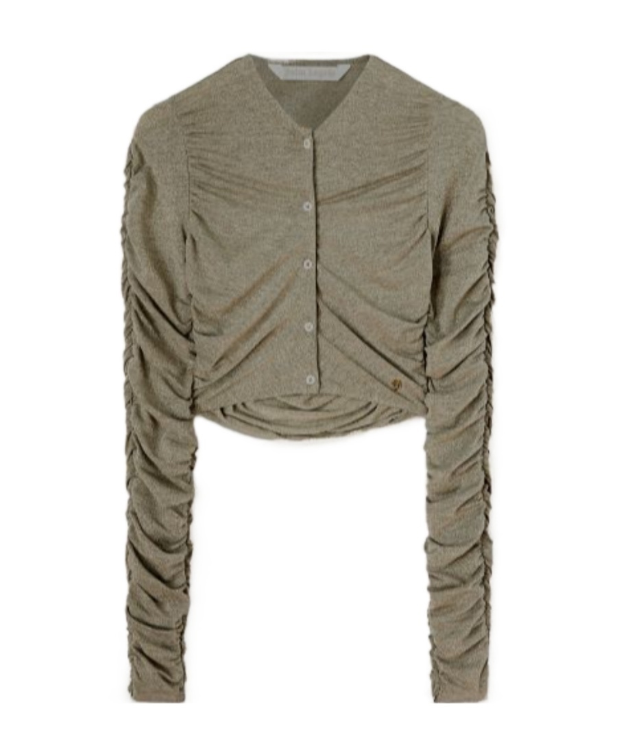 Palm Angels Ruched Lurex Cropped Cardigan In Gray