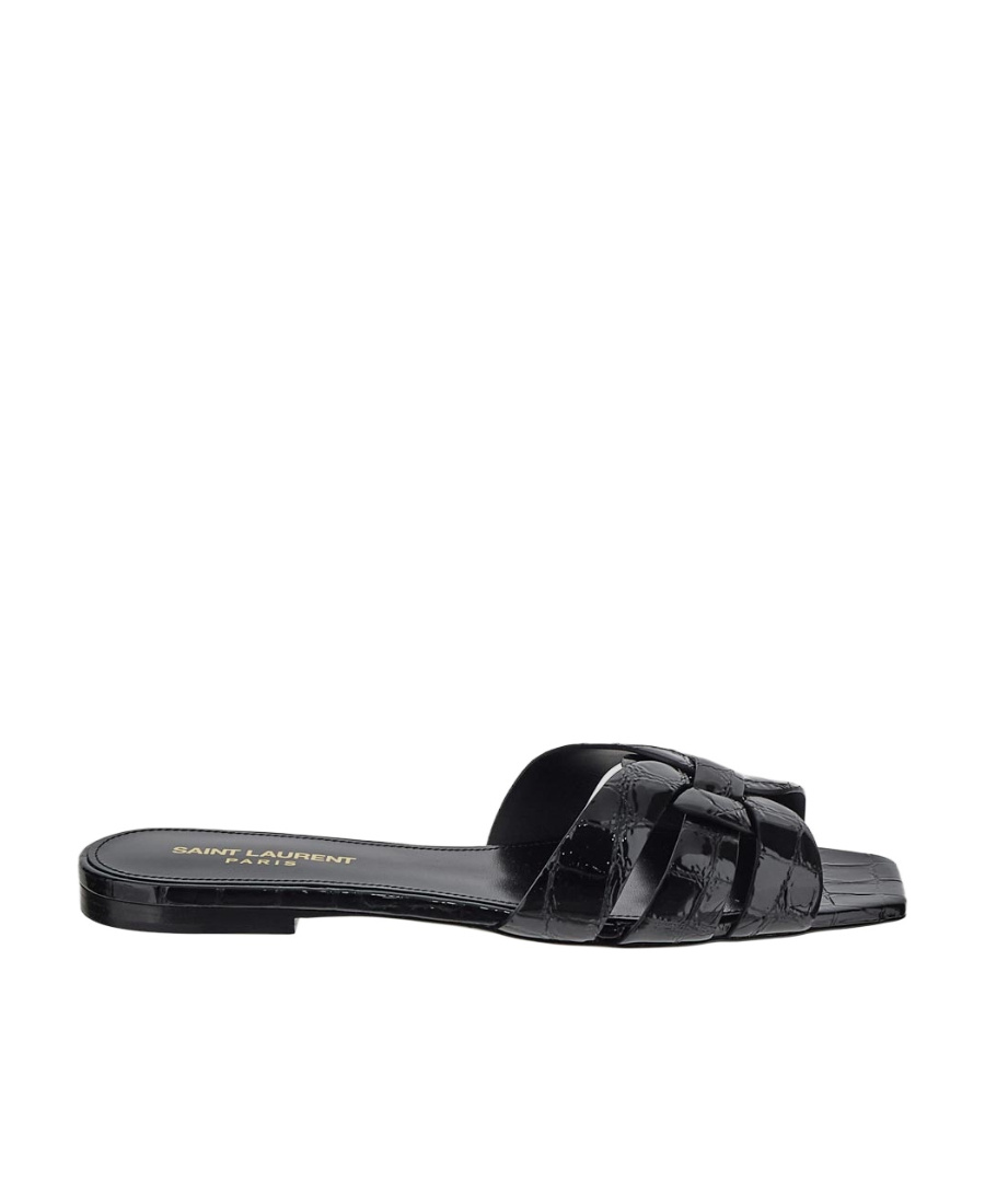 SAINT LAURENT TRIBUTE MULES IN CROCODILE EMBOSSED LEATHER