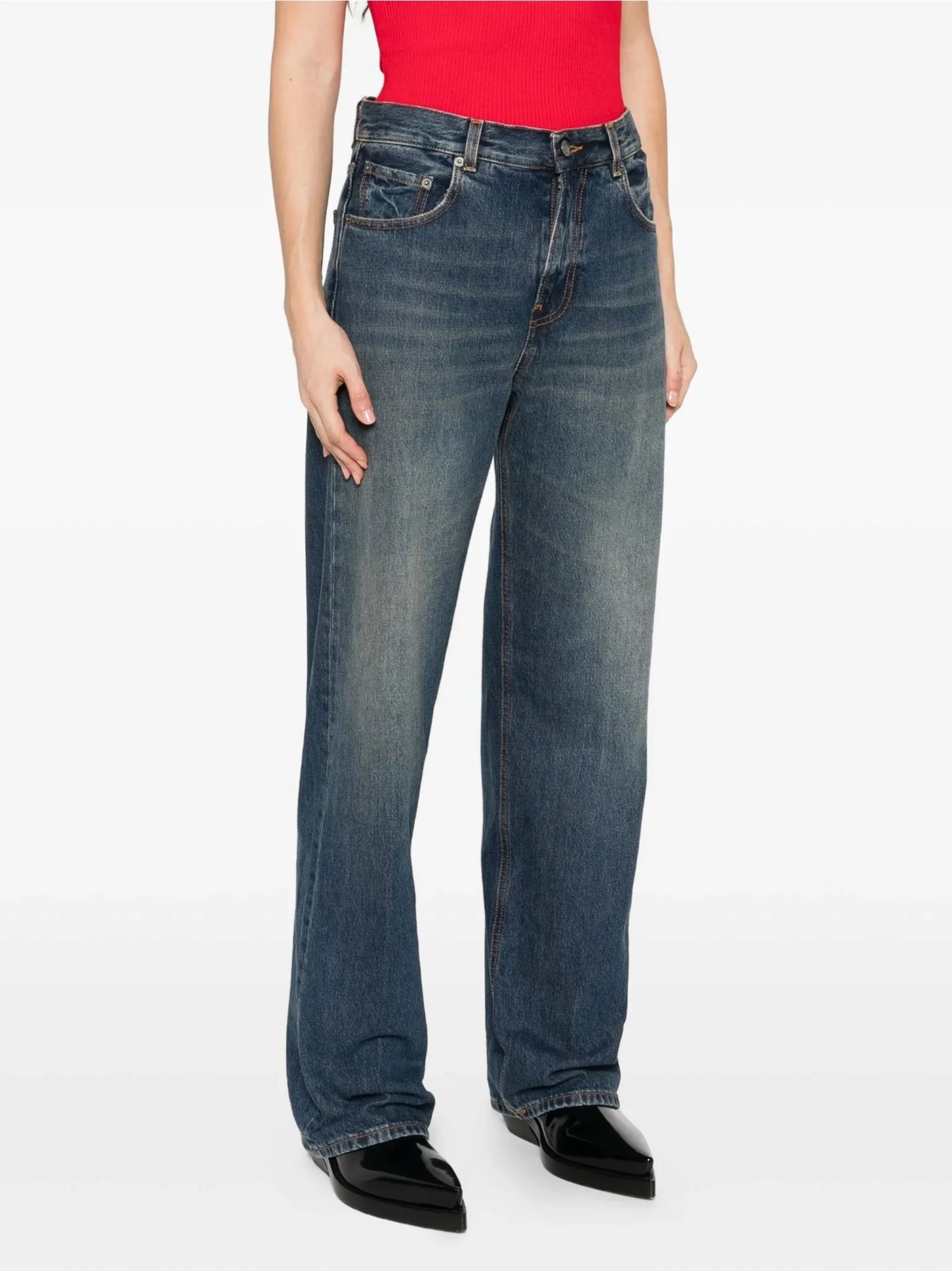 Haikure Denim Trousers With Belt Loops In Blue