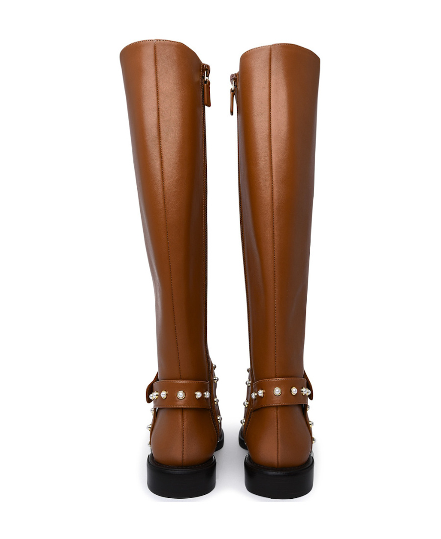 Stuart Weitzman Leather Pearl Moto Boots In Brown
