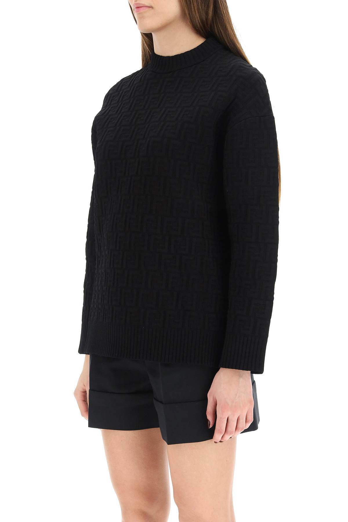 Fendi Ff Pattern Round-neck Pullover In Black