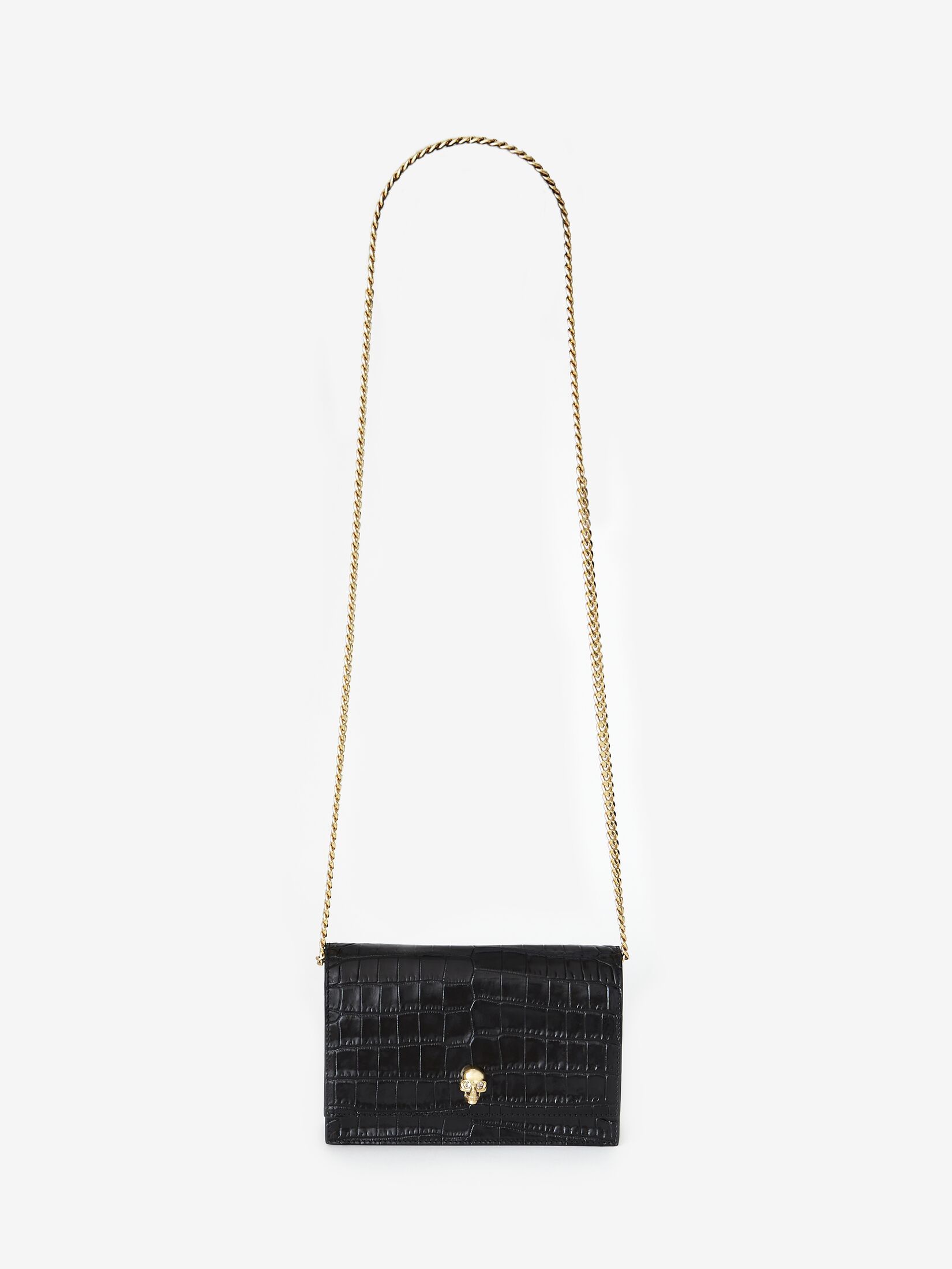 Alexander Mcqueen Womens Black Gold Skull Small Leather Cross-body Bag In Black