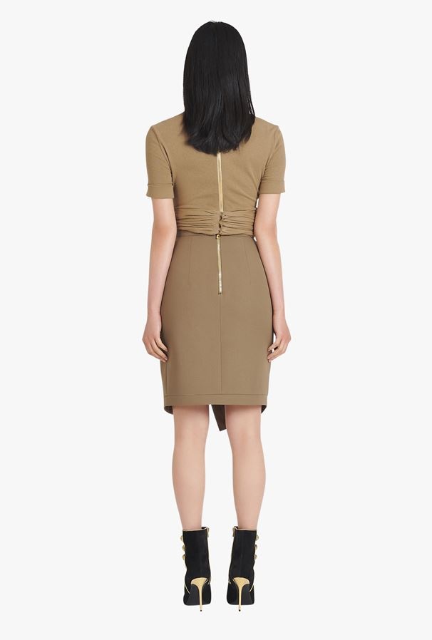 Balmain Asymmetric High-waisted Skirt In Brown