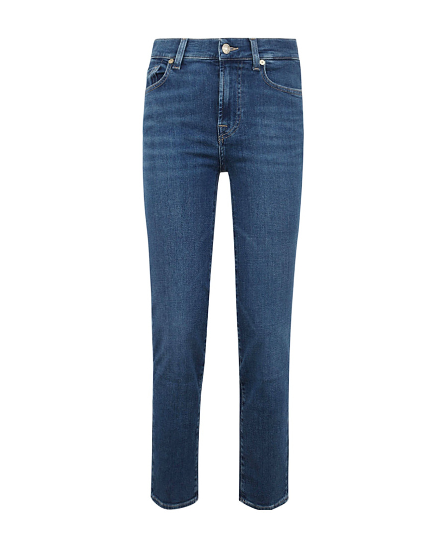 Shop 7 For All Mankind Slim Illusion Saturday Straight-leg Cropped Jeans In Blue