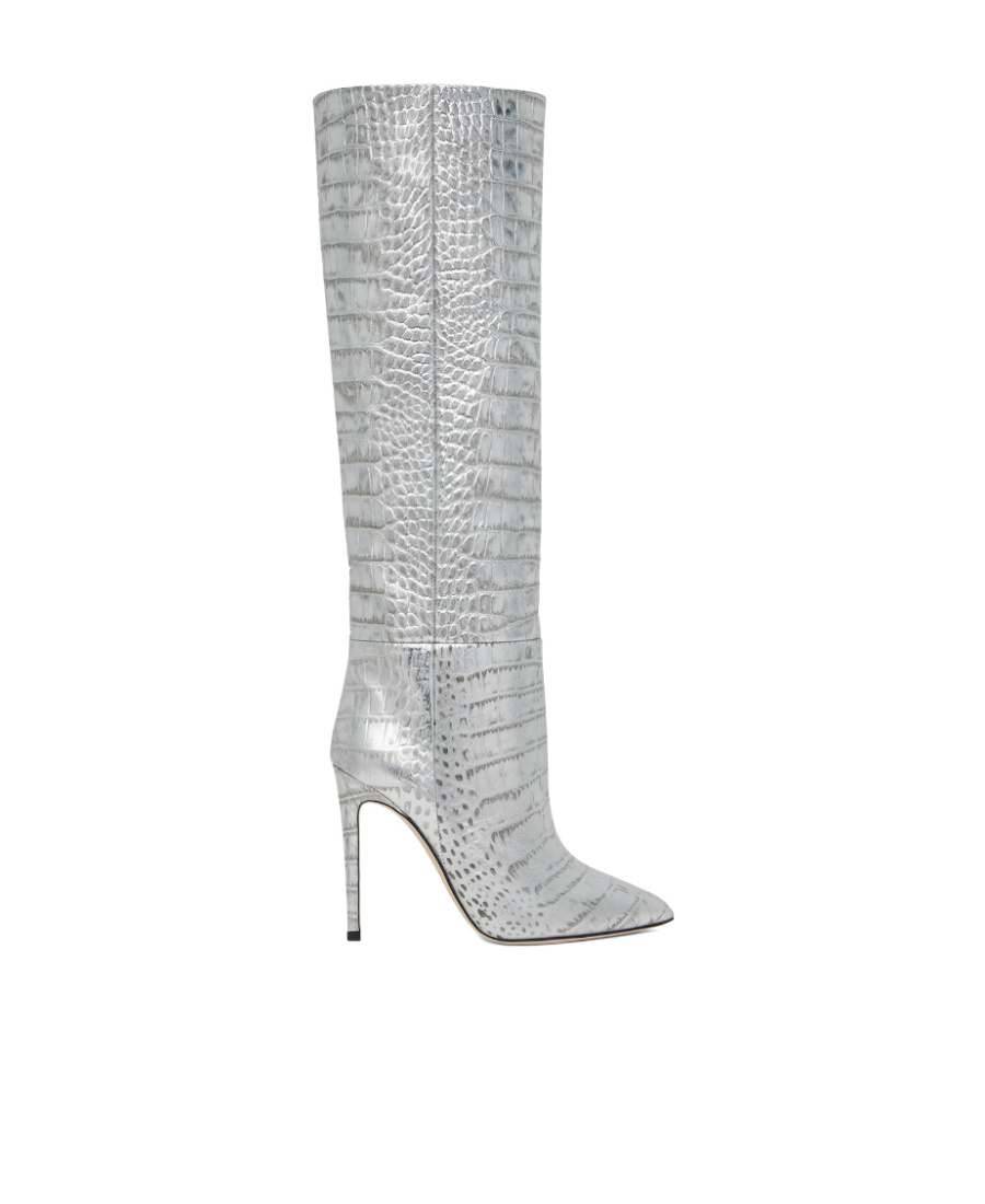 Paris Texas Silver Stiletto Boots In Gray