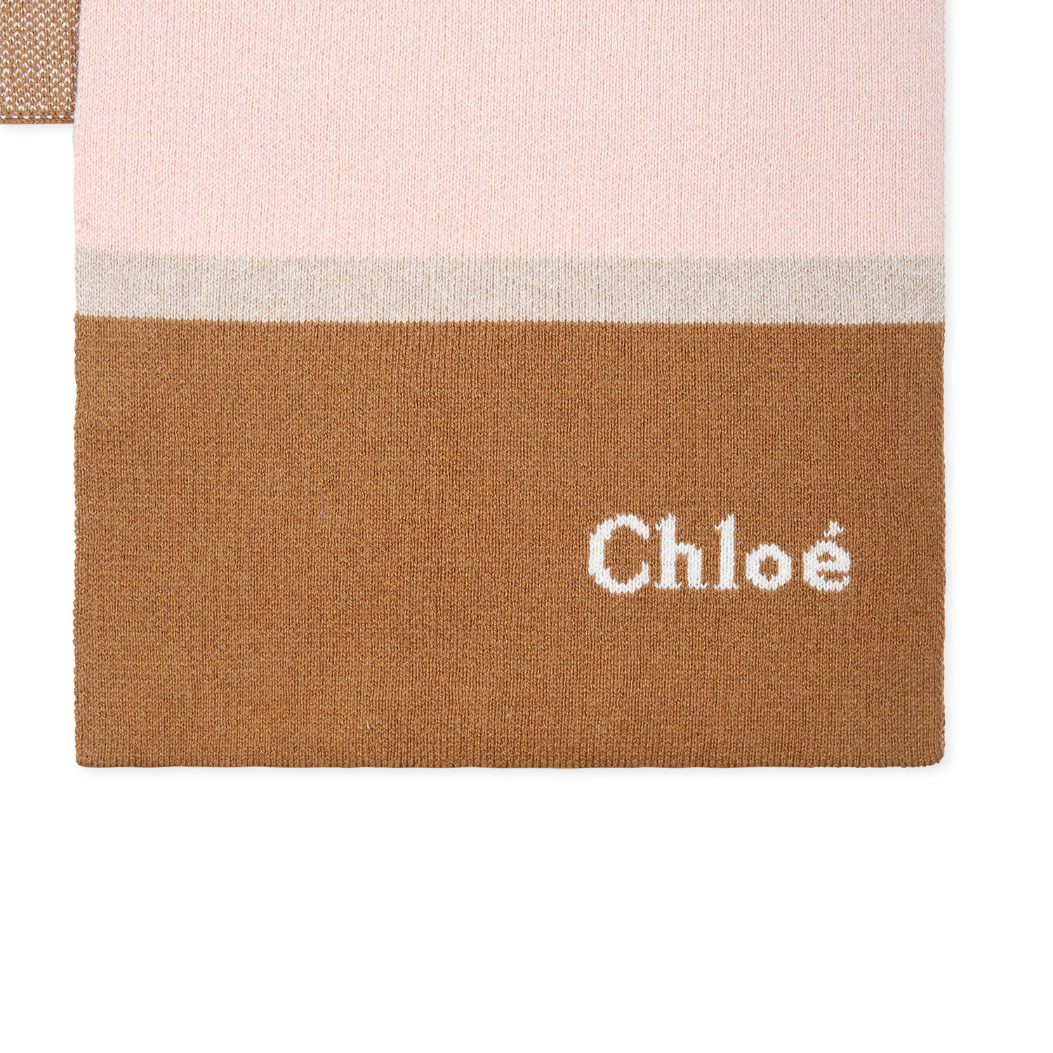 CHLOÉ CHLOÉ KIDS LOGO INTARSIA TWO-TONED SCARF