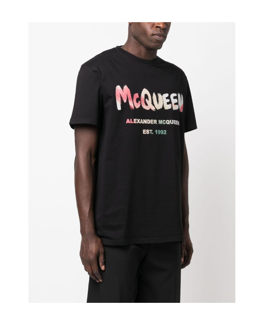 Alexander Mcqueen Abstract Logo-print T-shirt In Black