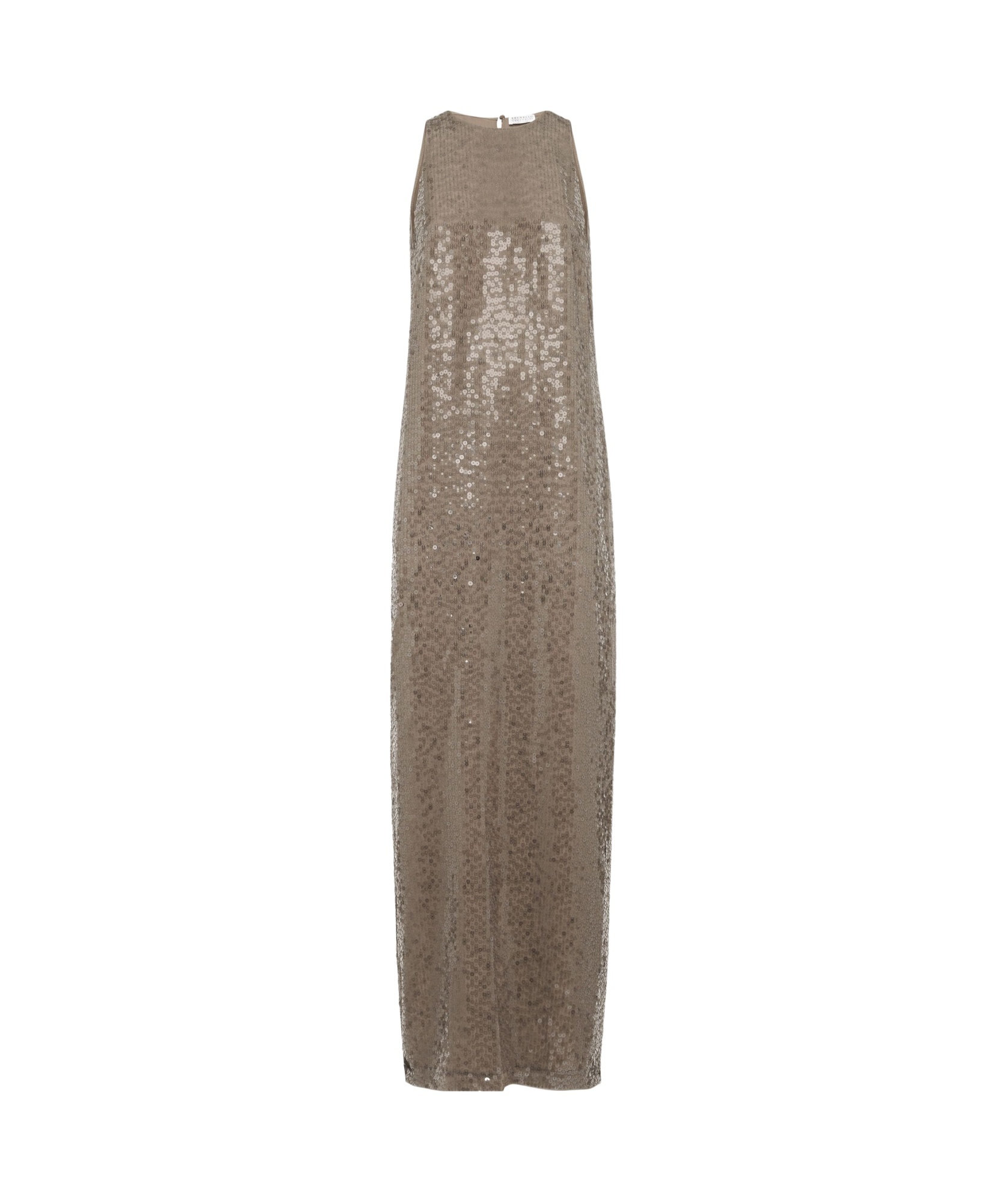 Brunello Cucinelli Sequinned Silk Column Maxi Dress In Beige
