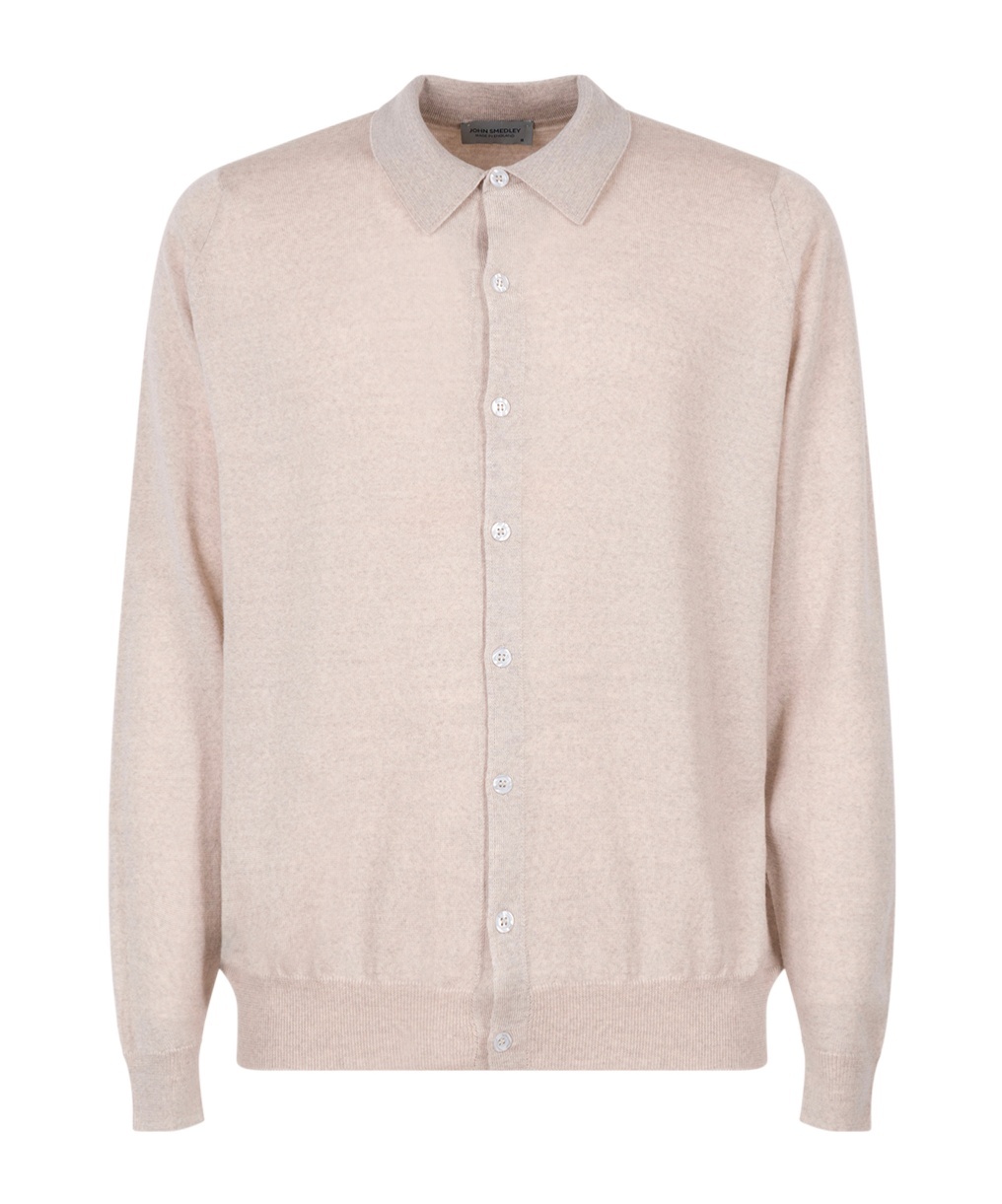 John Smedley Extrafine Polo Cardigan In Nude