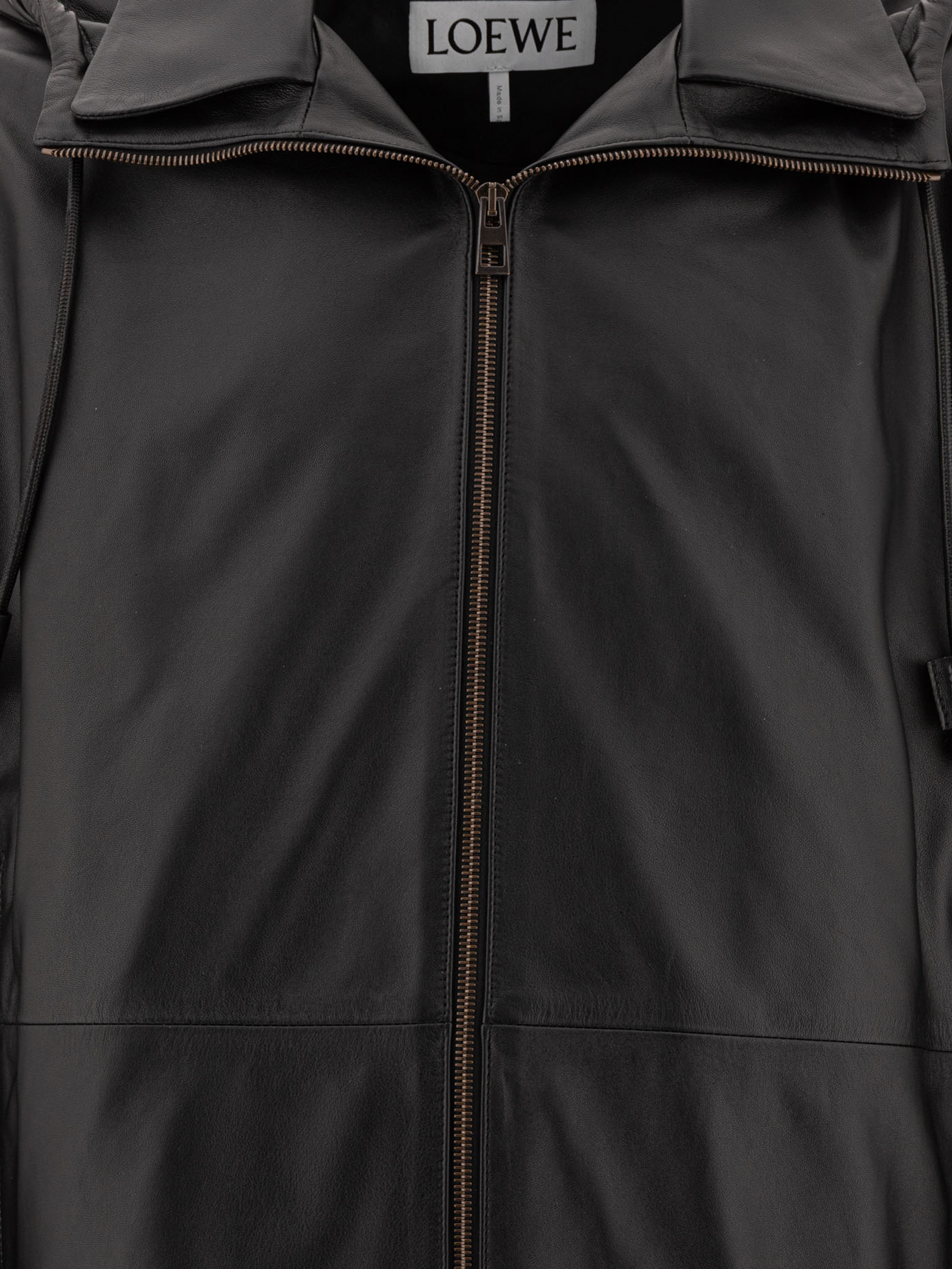 Loewe Hooded Zipped Leather Relaxed Fit Jacket In Black