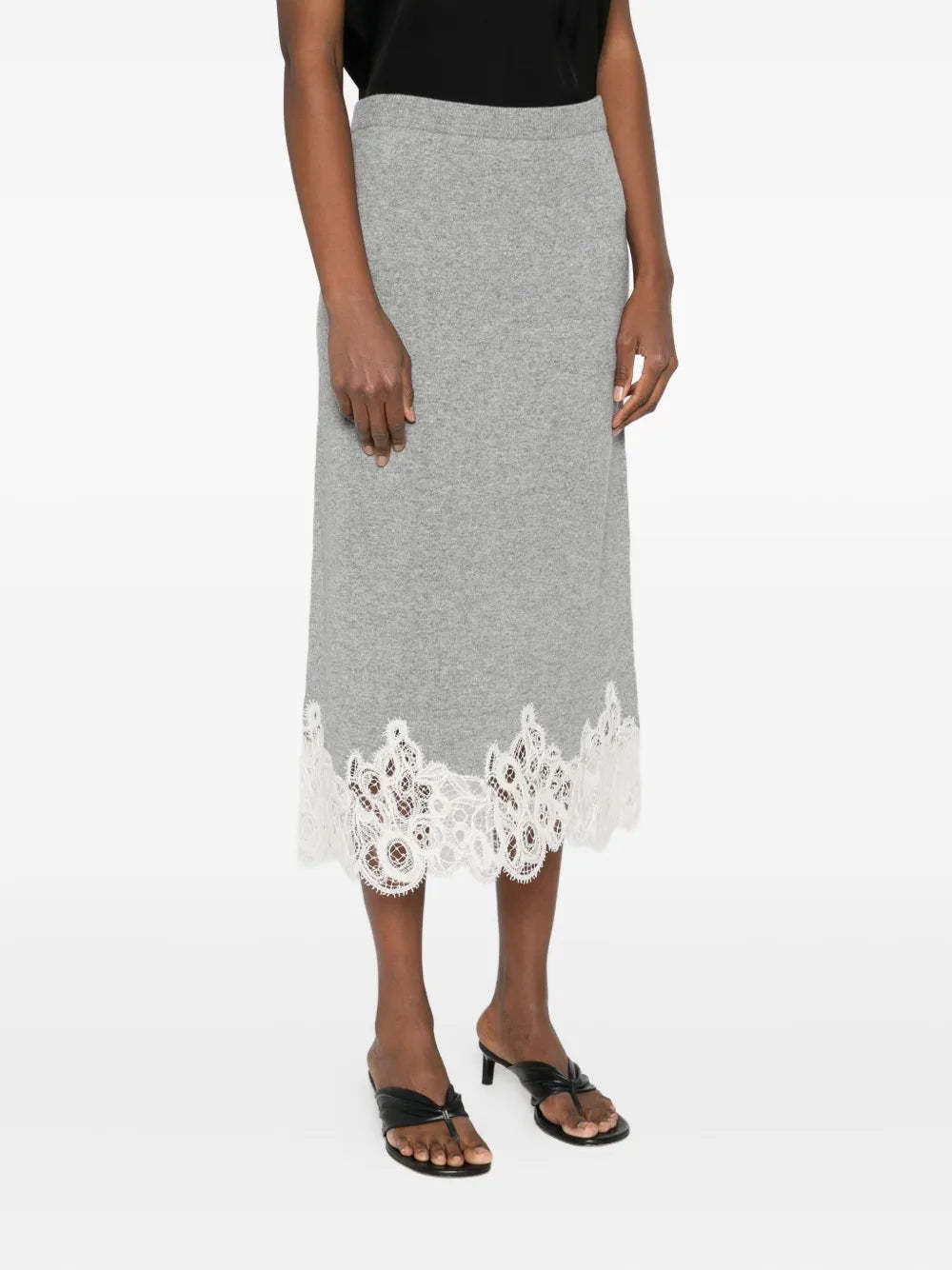Fabiana Filippi Lace-trimmed Pencil Skirt In Gray