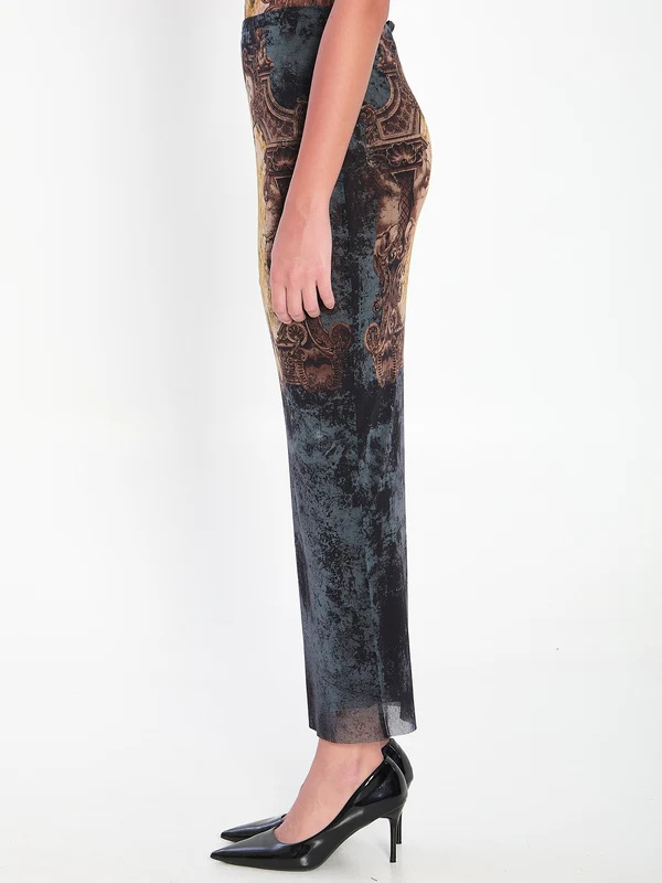 Jean Paul Gaultier Graphic Print Fitted Tulle Skirt In Black