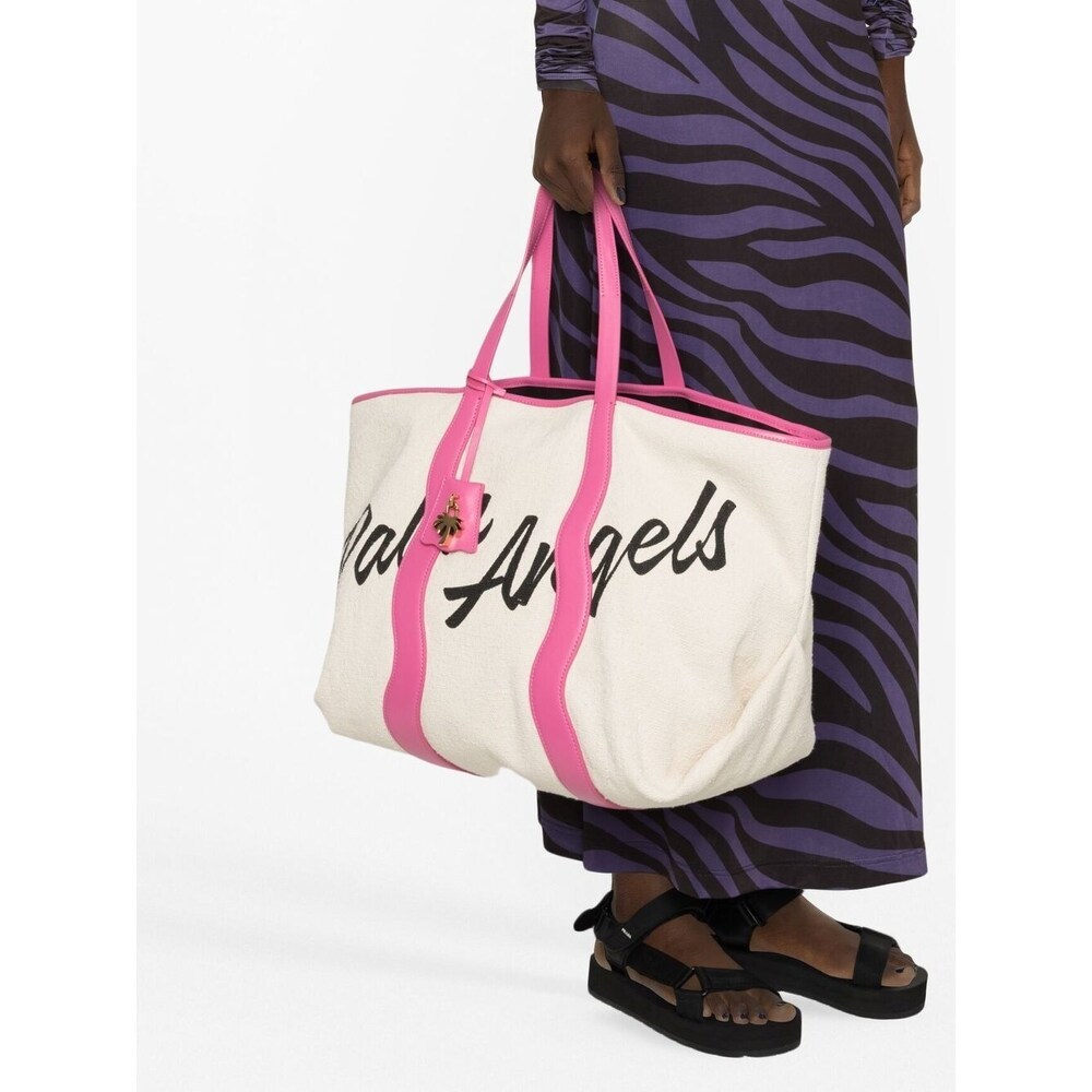 Palm Angels Canvas Tote Bag With Contrast Logo Print In Pink