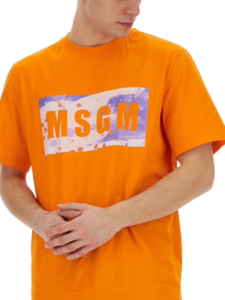 Msgm Logo Crew Neck T-shirt In Orange