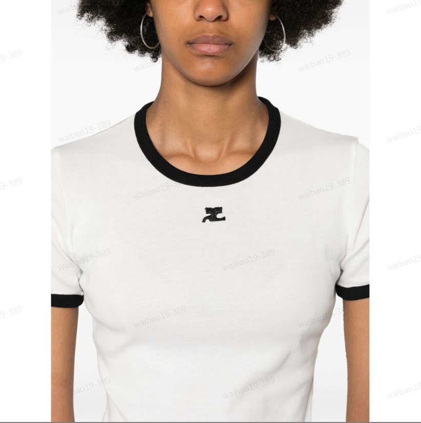 Courrèges Fitted White T-shirt With Contrasting Ribbed Trim In White