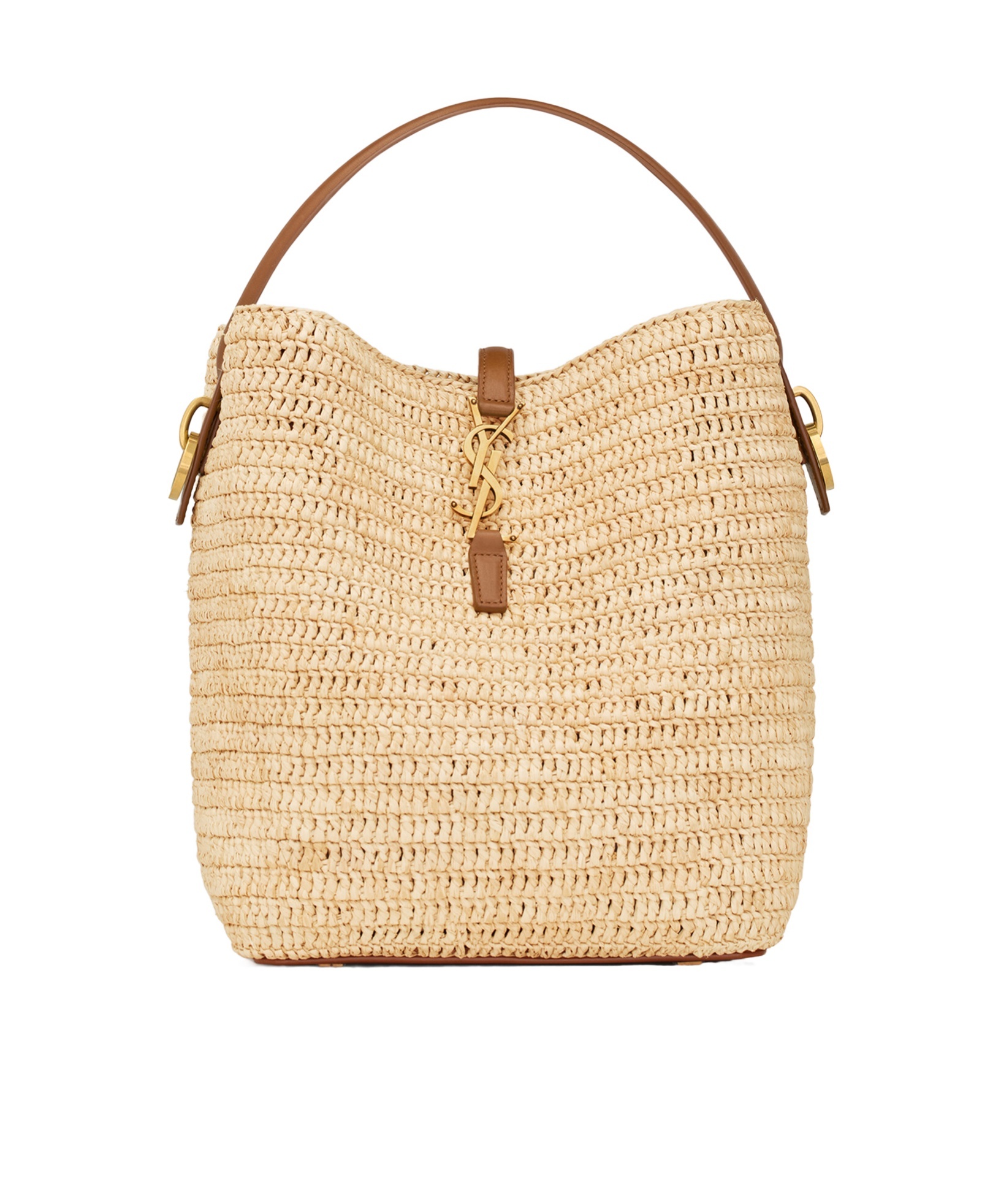 Saint Laurent Le 37 Raffia Bucket Bag In Nude