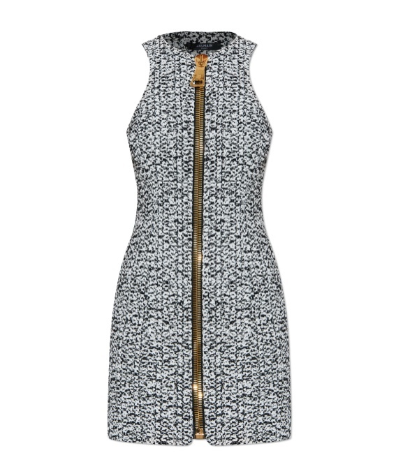 Balmain Zip-front Tweed Mini Dress In Gray