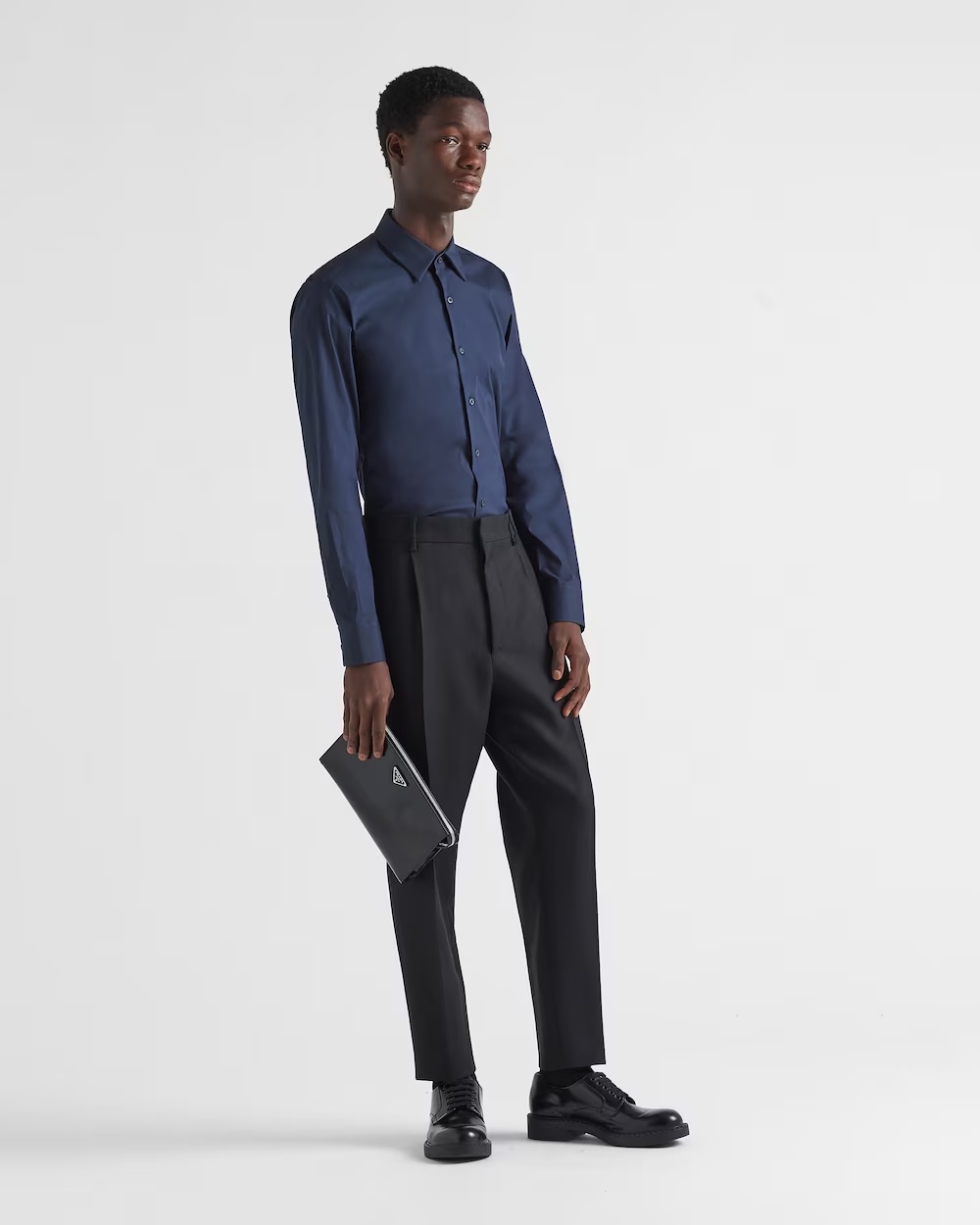 Prada Long-sleeved Cotton Shirt In Blue